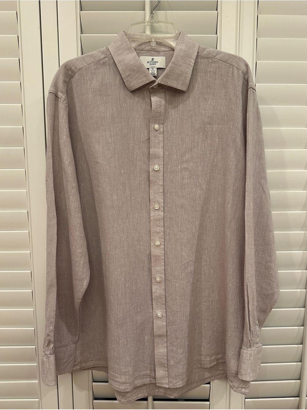 Relaxed Linen/Cotton Button-Down Shirt Light Tan - Size XL